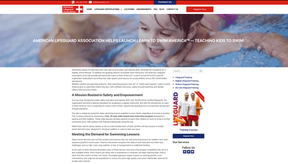 American Lifeguard Association Helps Launch Learn to Swim America™ — Teaching Kids to Swim. Make a Donation Today!